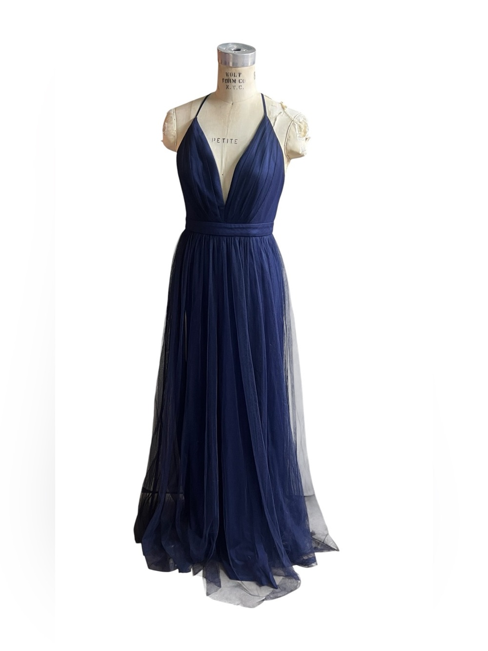 Maniju S Navy V-Neck Tulle Maxi Dress